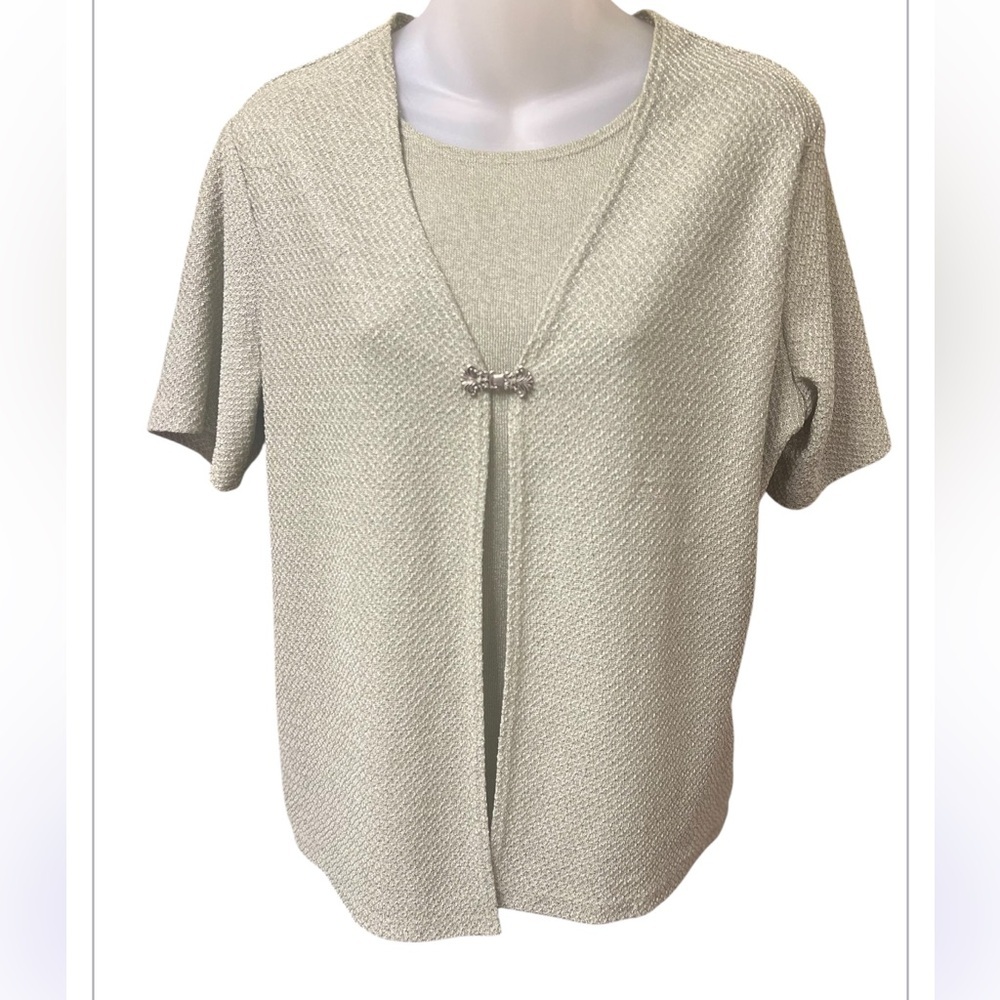 Laura Scott Cream Cardigan One Fastener Knit Coastal Grandma Size Large Vintage